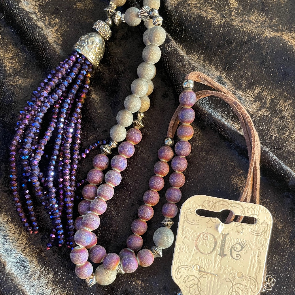 Ole' Purple Stone, Crystal, Leather Necklace